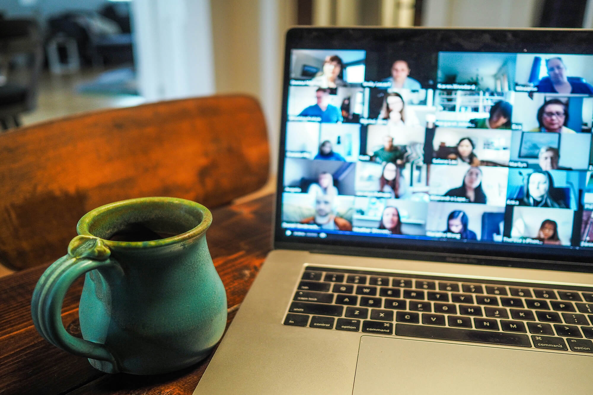 online experiences finnomenal laptop with zoom coffee cup