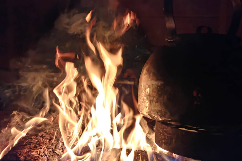 Lavvo Brunch Coffee pan on fire Lapland brunch experience